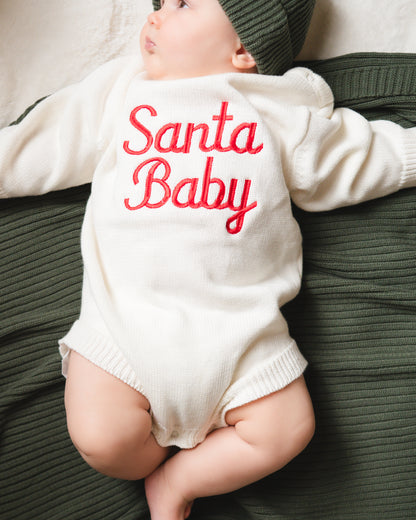 Santa Baby Knit Romper - Cloud