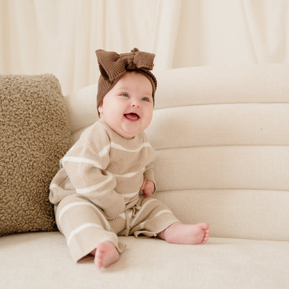 Ribbed Knit Bow Headband - Chocolate