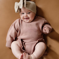 Frill Leg Knit Romper - Vintage Rose