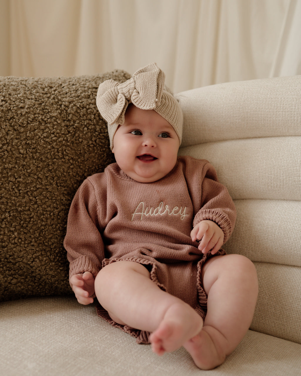 Ribbed Knit Bow Headband - Oat