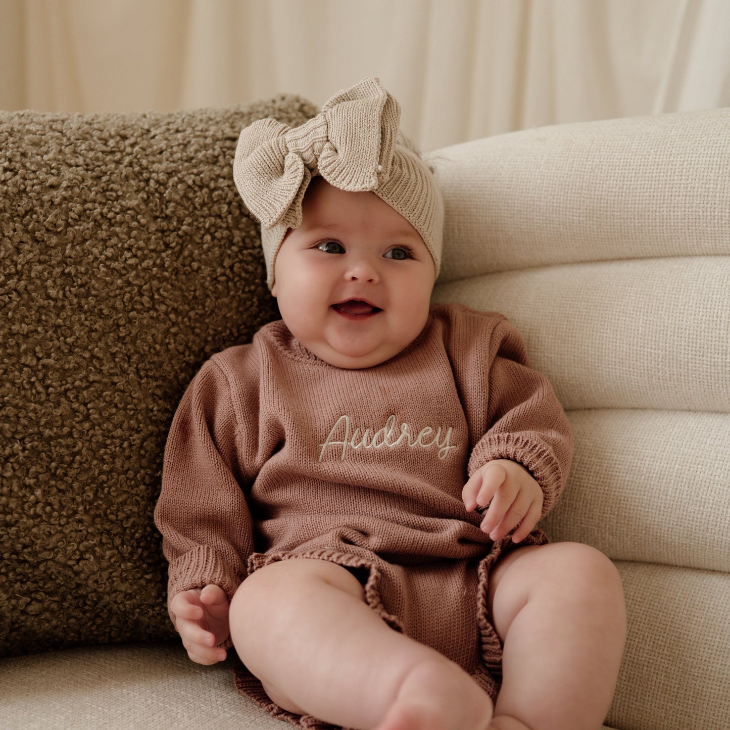 Ribbed Knit Bow Headband - Oat