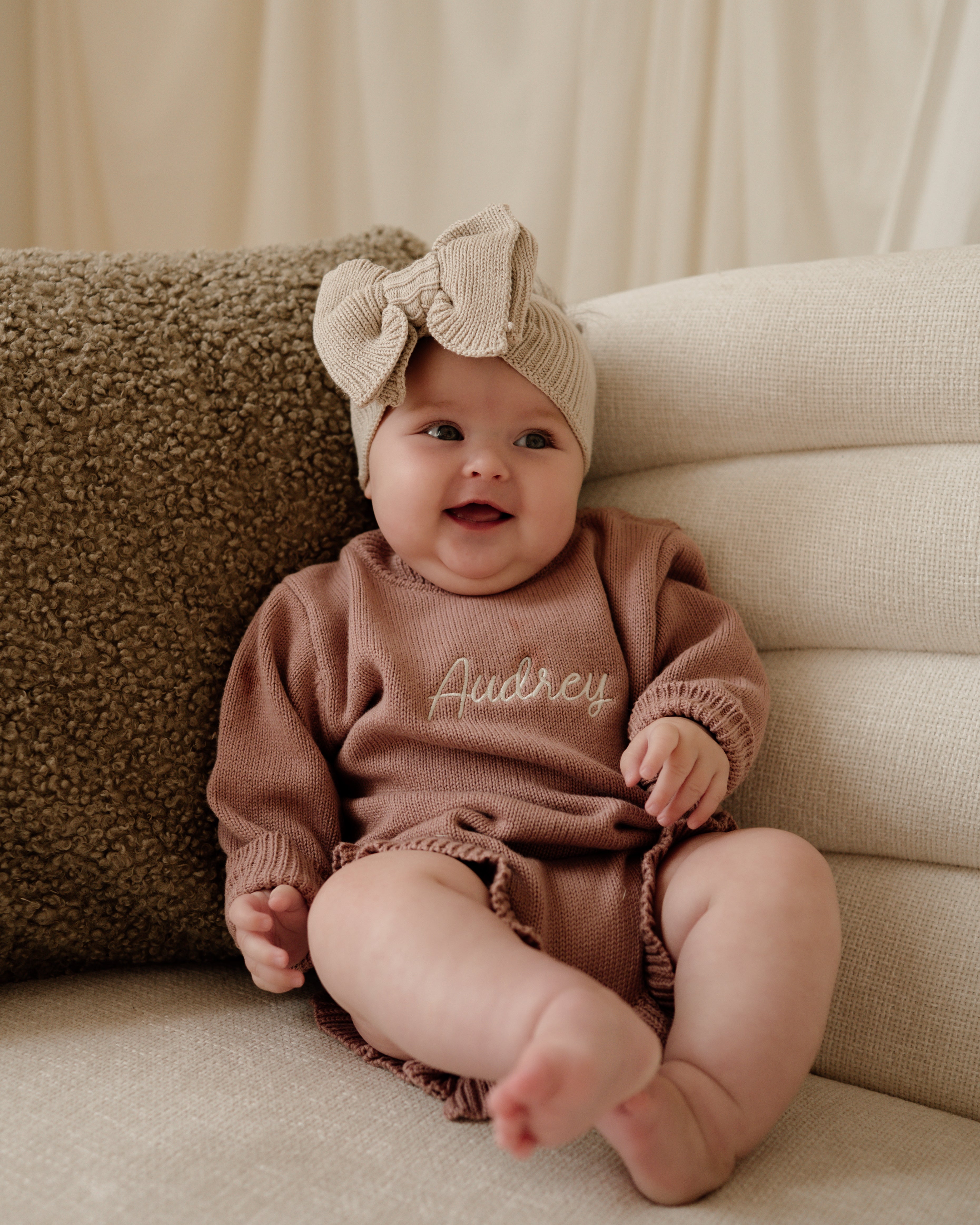 Ribbed Knit Bow Headband - Oat