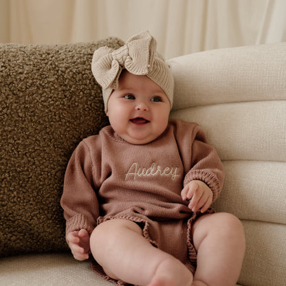 Ribbed Knit Bow Headband - Oat