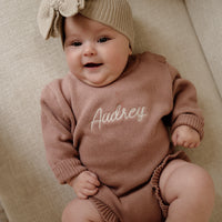 Frill Leg Knit Romper - Vintage Rose