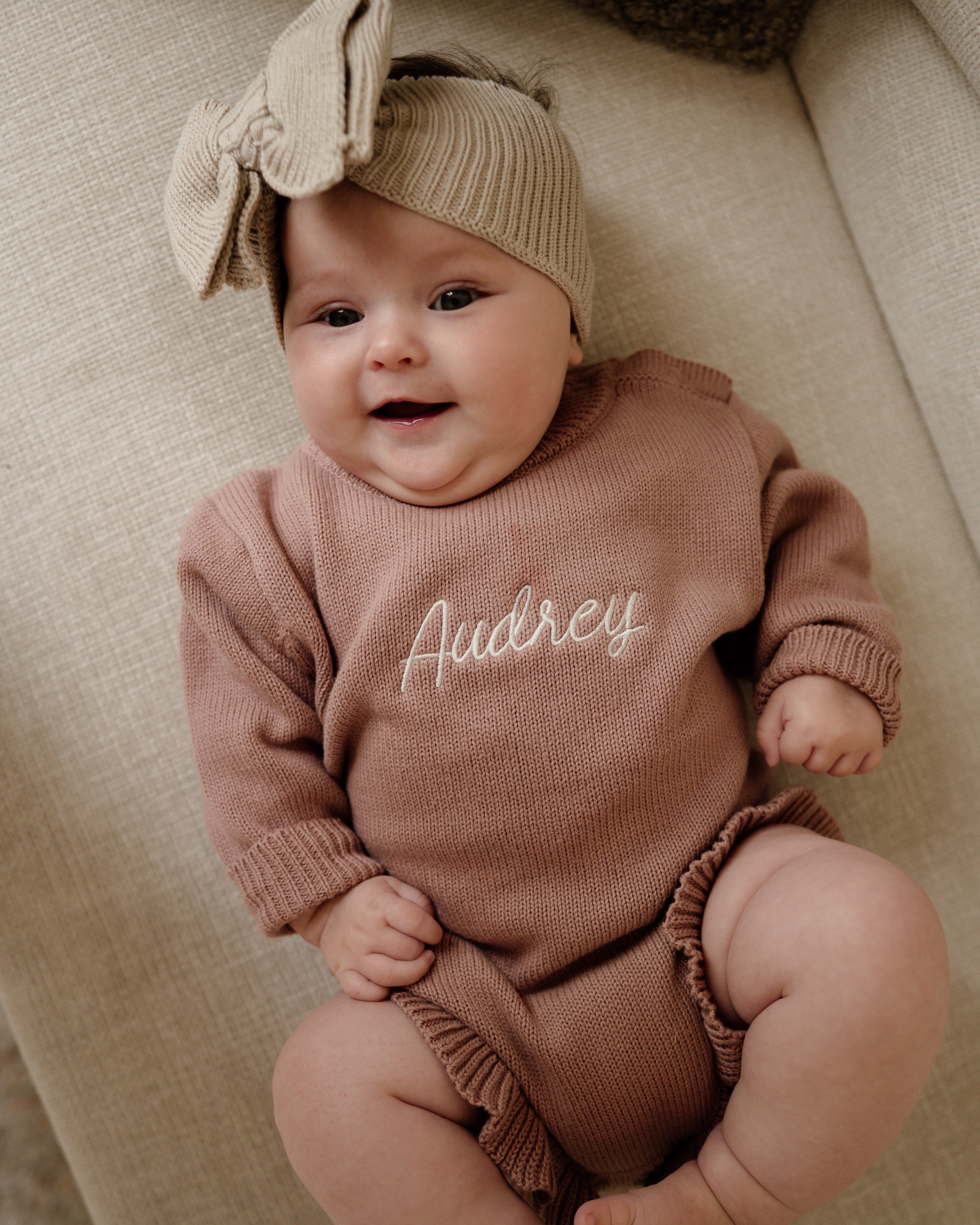 Frill Leg Knit Romper - Vintage Rose