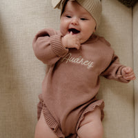 Frill Leg Knit Romper - Vintage Rose