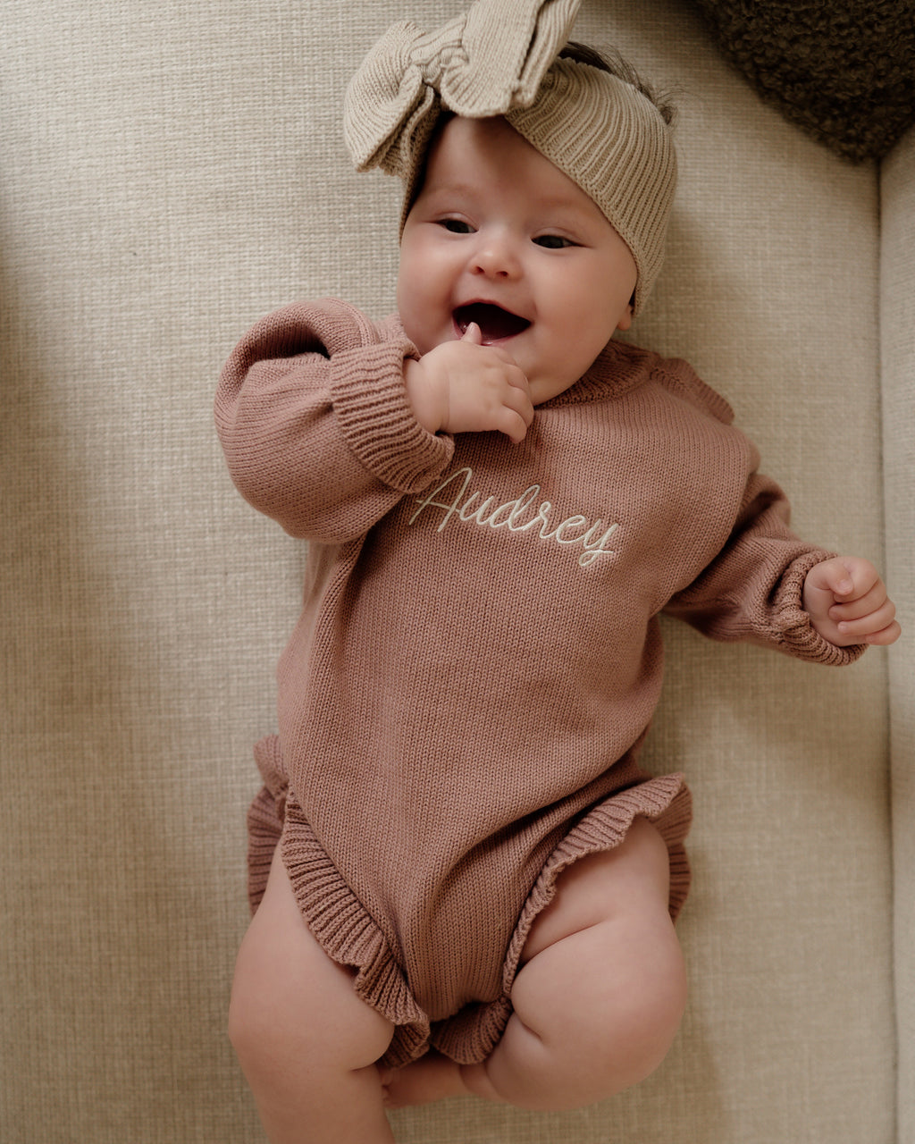 Frill Leg Knit Romper - Vintage Rose