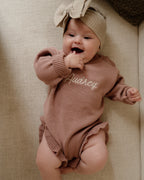 Frill Leg Knit Romper - Vintage Rose