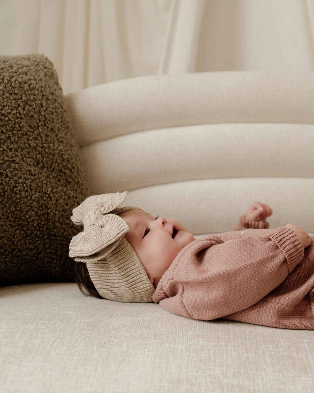 Ribbed Knit Bow Headband - Oat