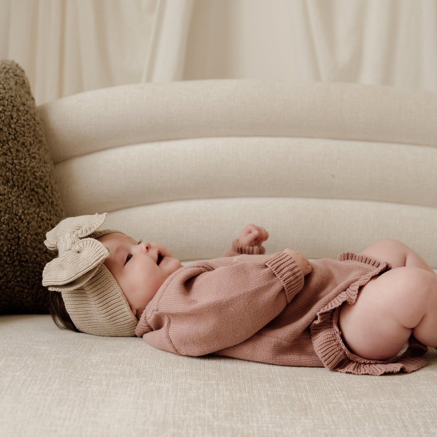 Ribbed Knit Bow Headband - Oat