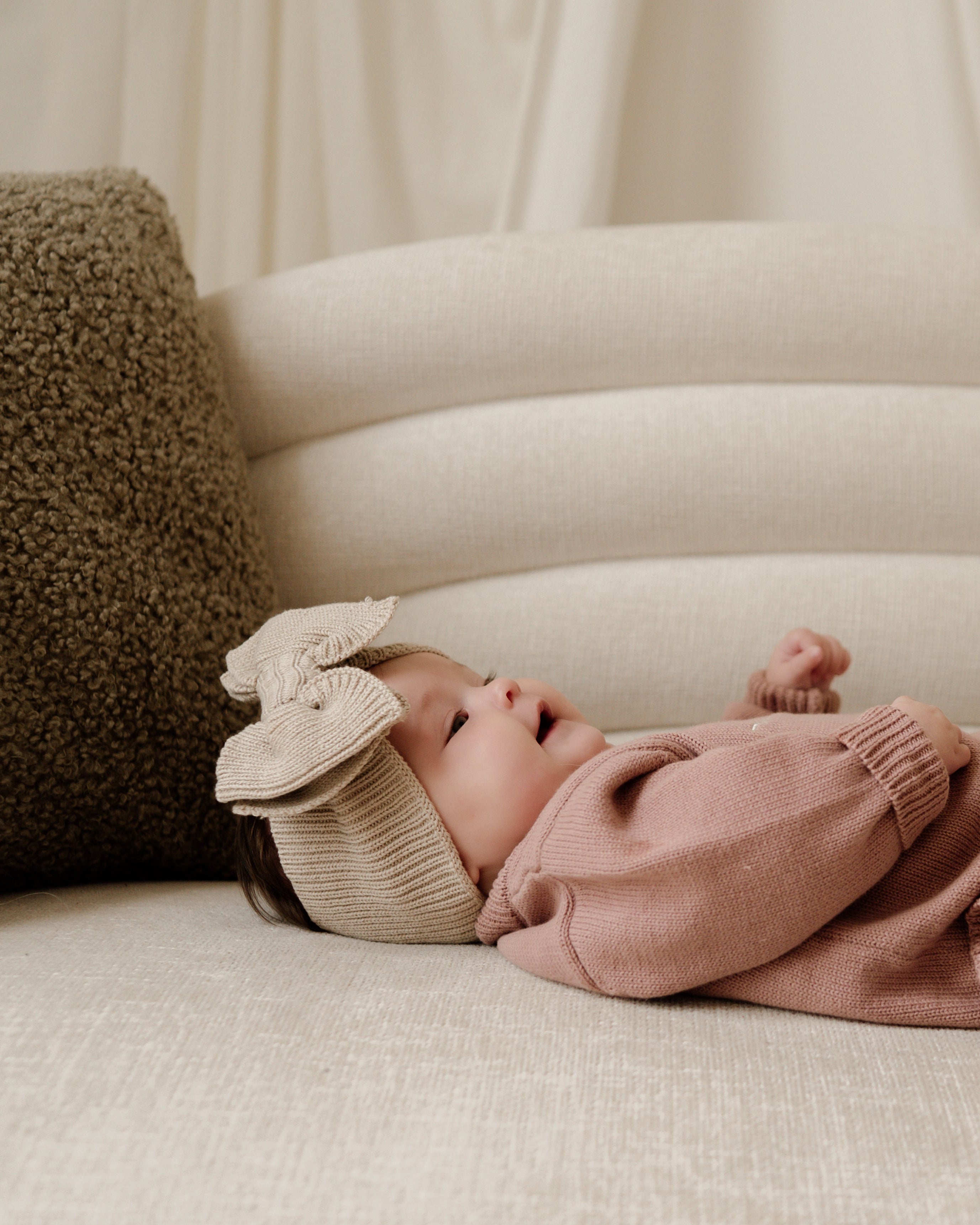 Ribbed Knit Bow Headband - Oat