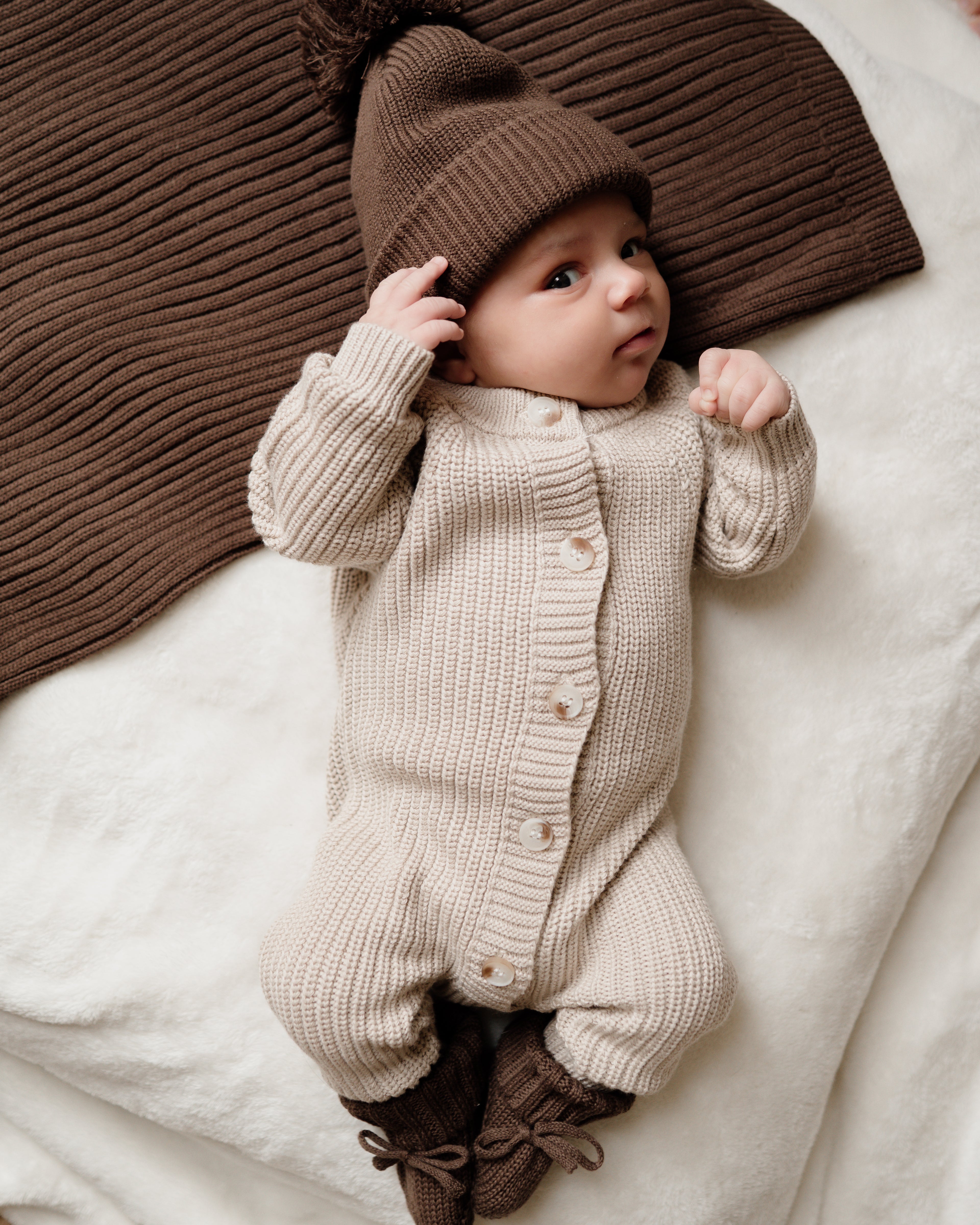 Button Knit Jumpsuit - Oat