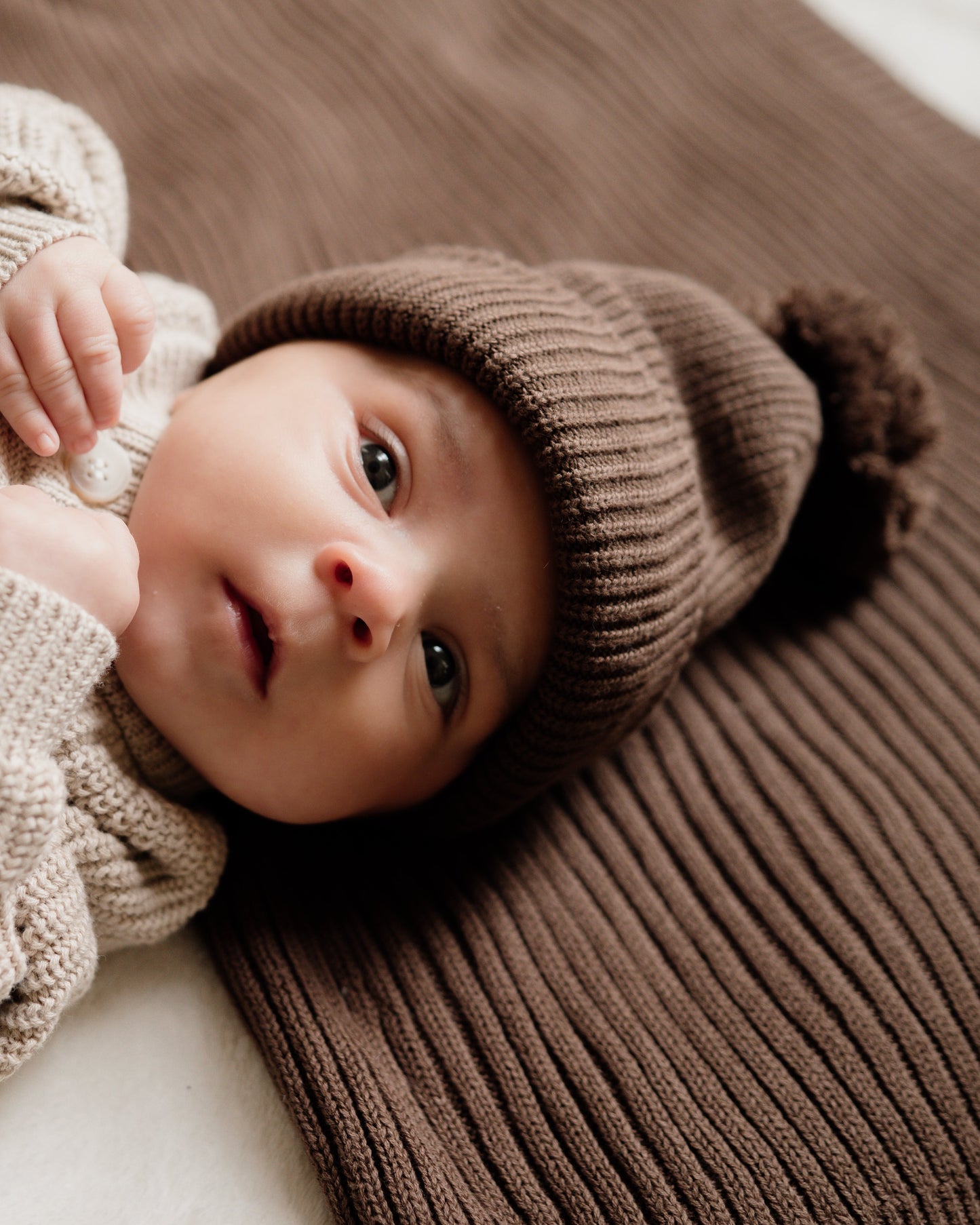 Knit Pom Hat - Chocolate