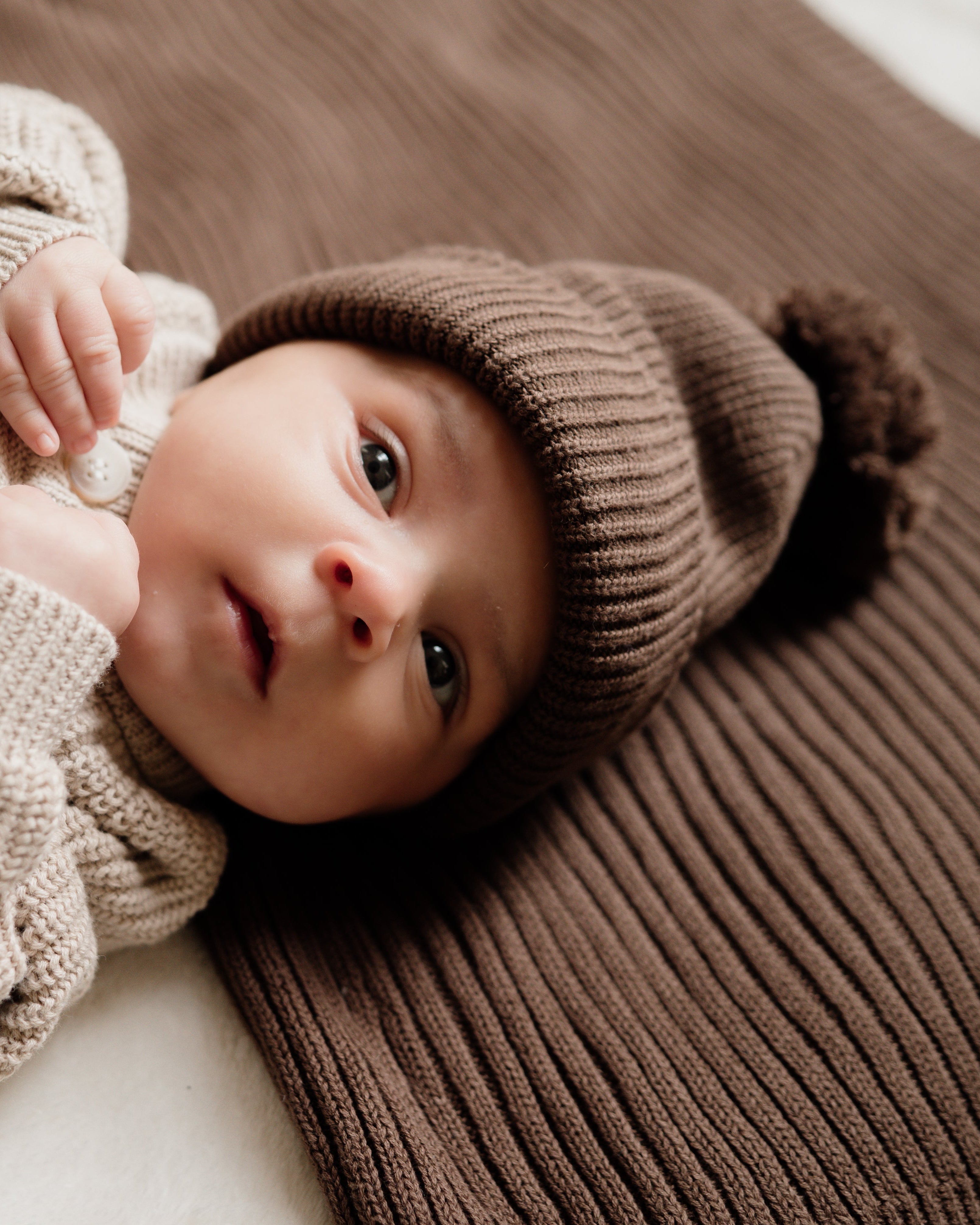 Knit Pom Hat - Chocolate