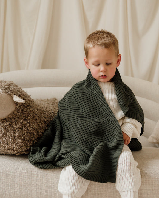 Ribbed Knit Blanket - Pine