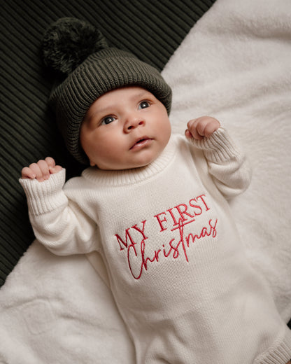 My First Christmas Knit Romper - Cloud