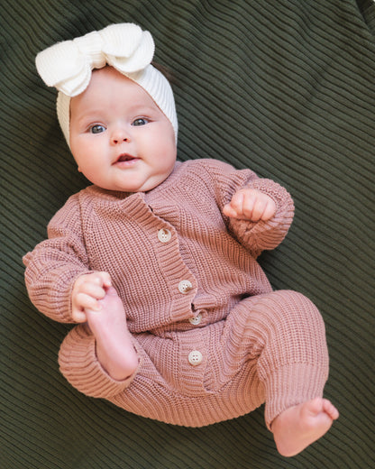 Button Knit Jumpsuit - Vintage Rose