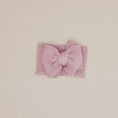 Ribbed Knit Bow Headband - Vintage Rose