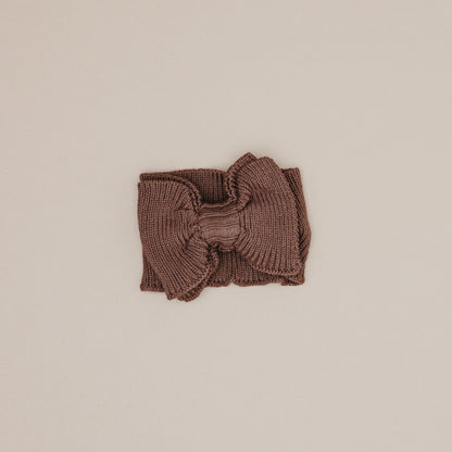 Ribbed Knit Bow Headband - Chocolate
