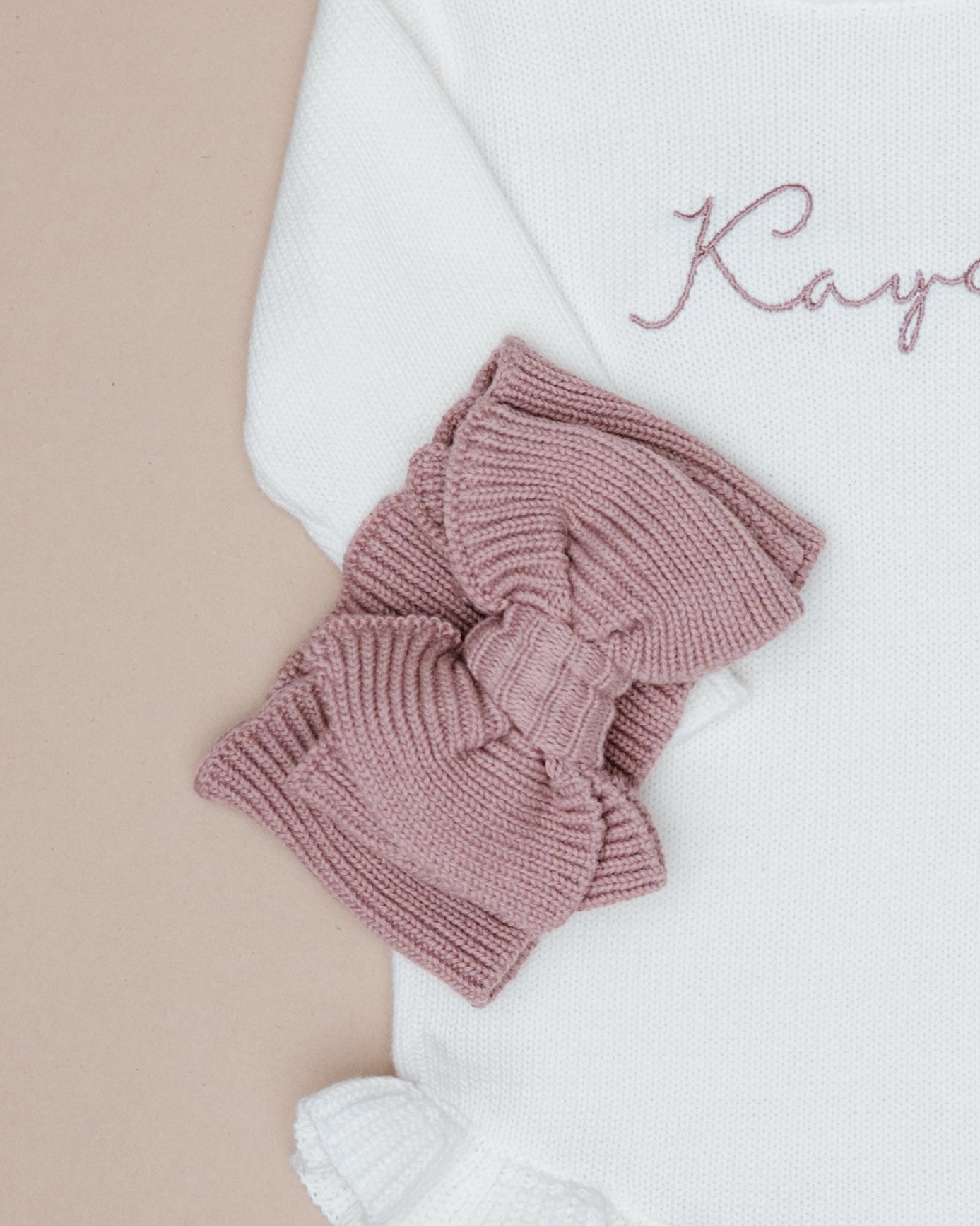 Ribbed Knit Bow Headband - Vintage Rose
