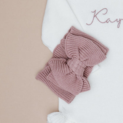 Ribbed Knit Bow Headband - Vintage Rose