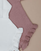 Frill Leg Knit Romper - Vintage Rose