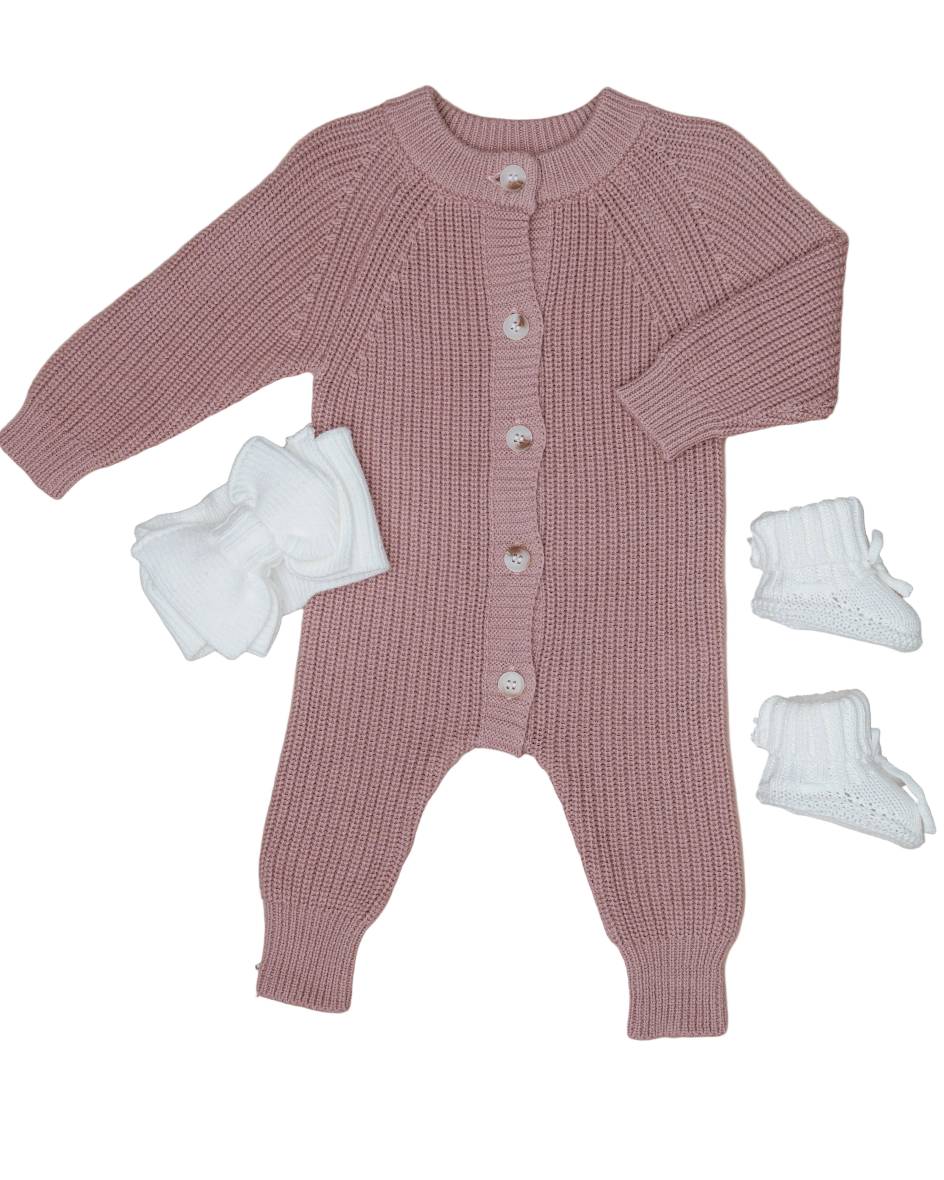 Button Knit Jumpsuit - Vintage Rose