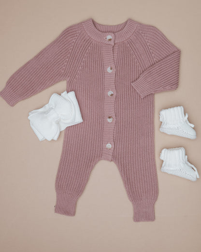Button Knit Jumpsuit - Vintage Rose