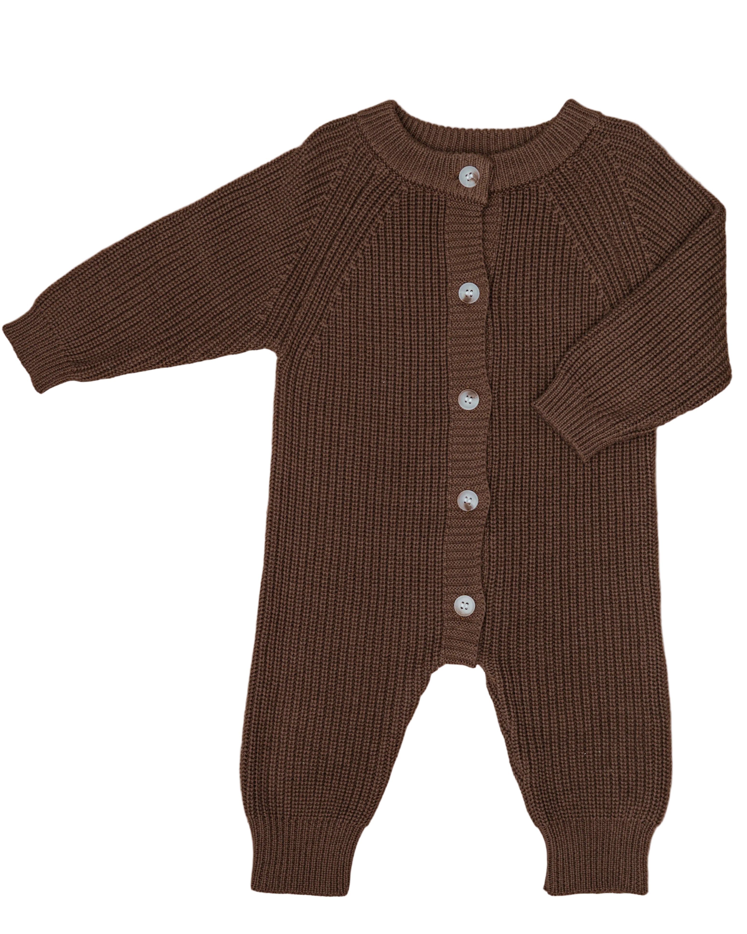 Button Knit Jumpsuit - Chocolate