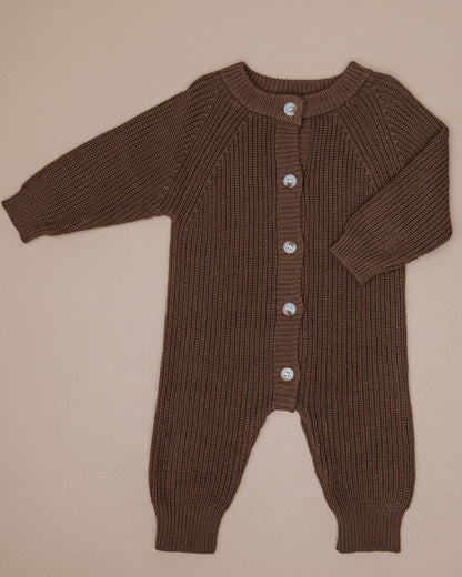 Button Knit Jumpsuit - Chocolate