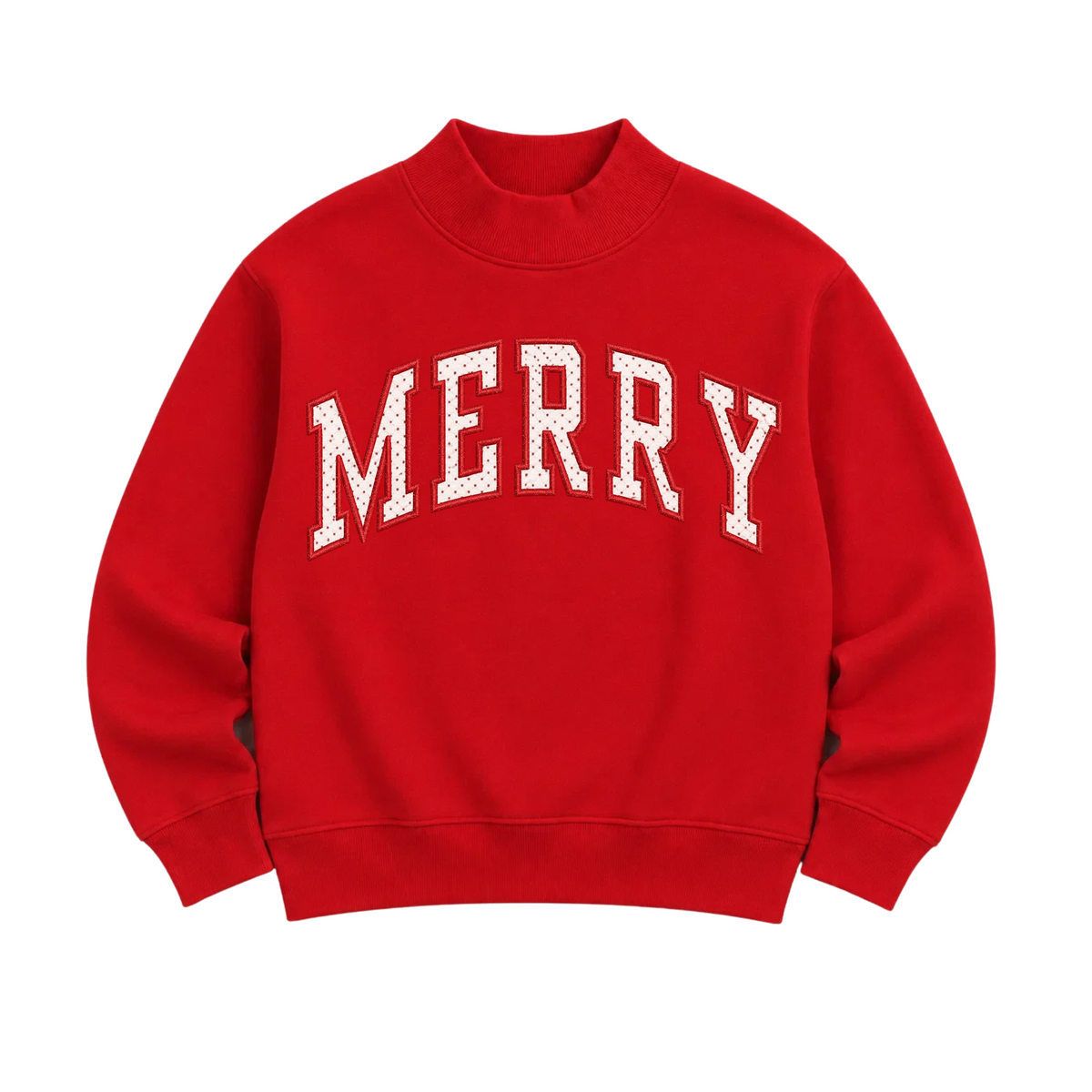 Polka Dot MERRY Applique Mock Neck - Red