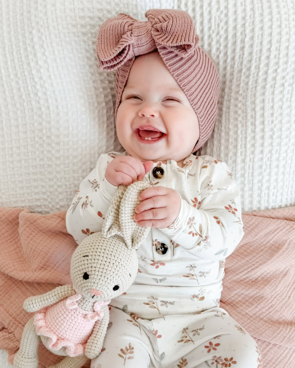 Ribbed Knit Bow Headband - Vintage Rose