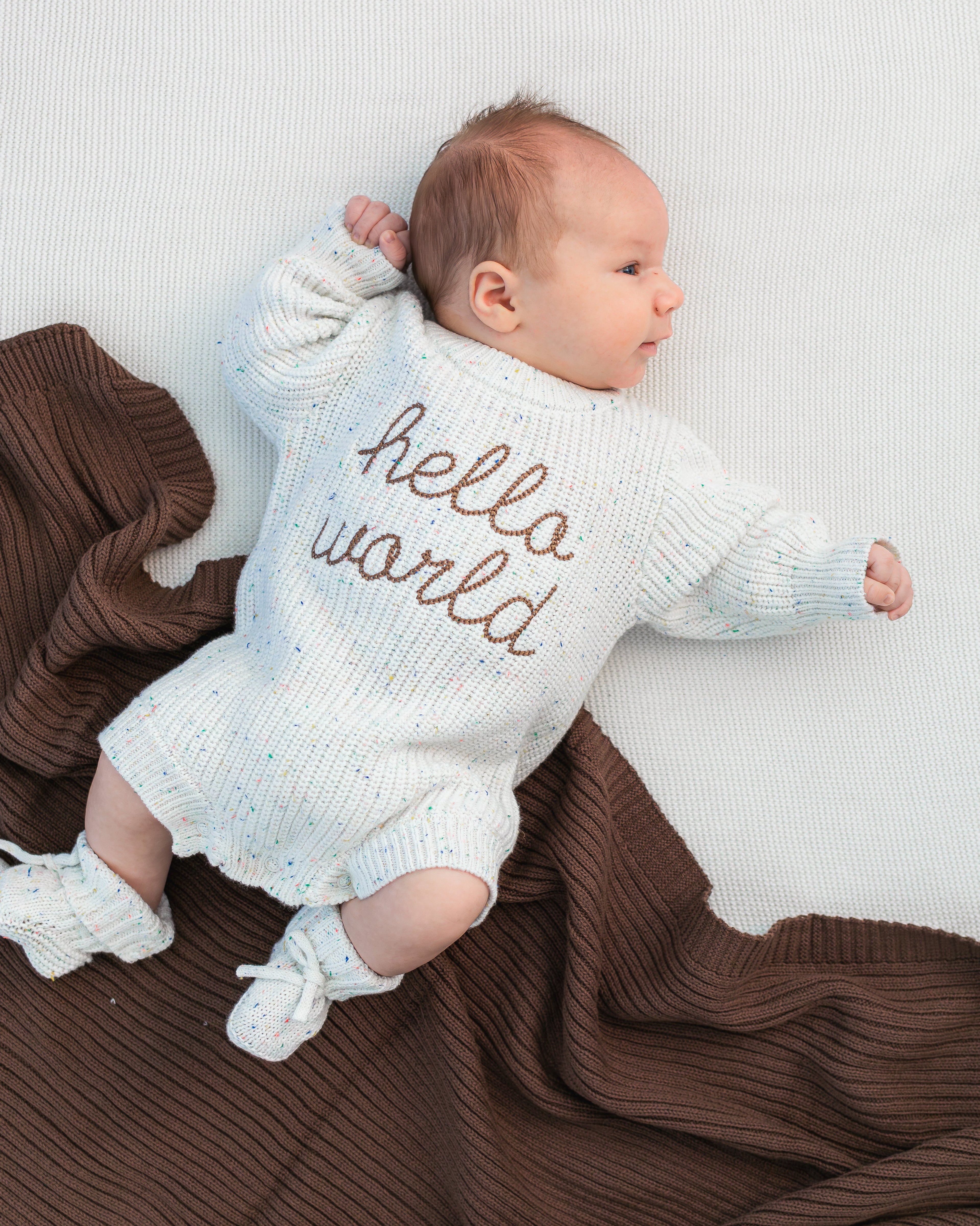Hello World Chunky Knit Romper - Speckled