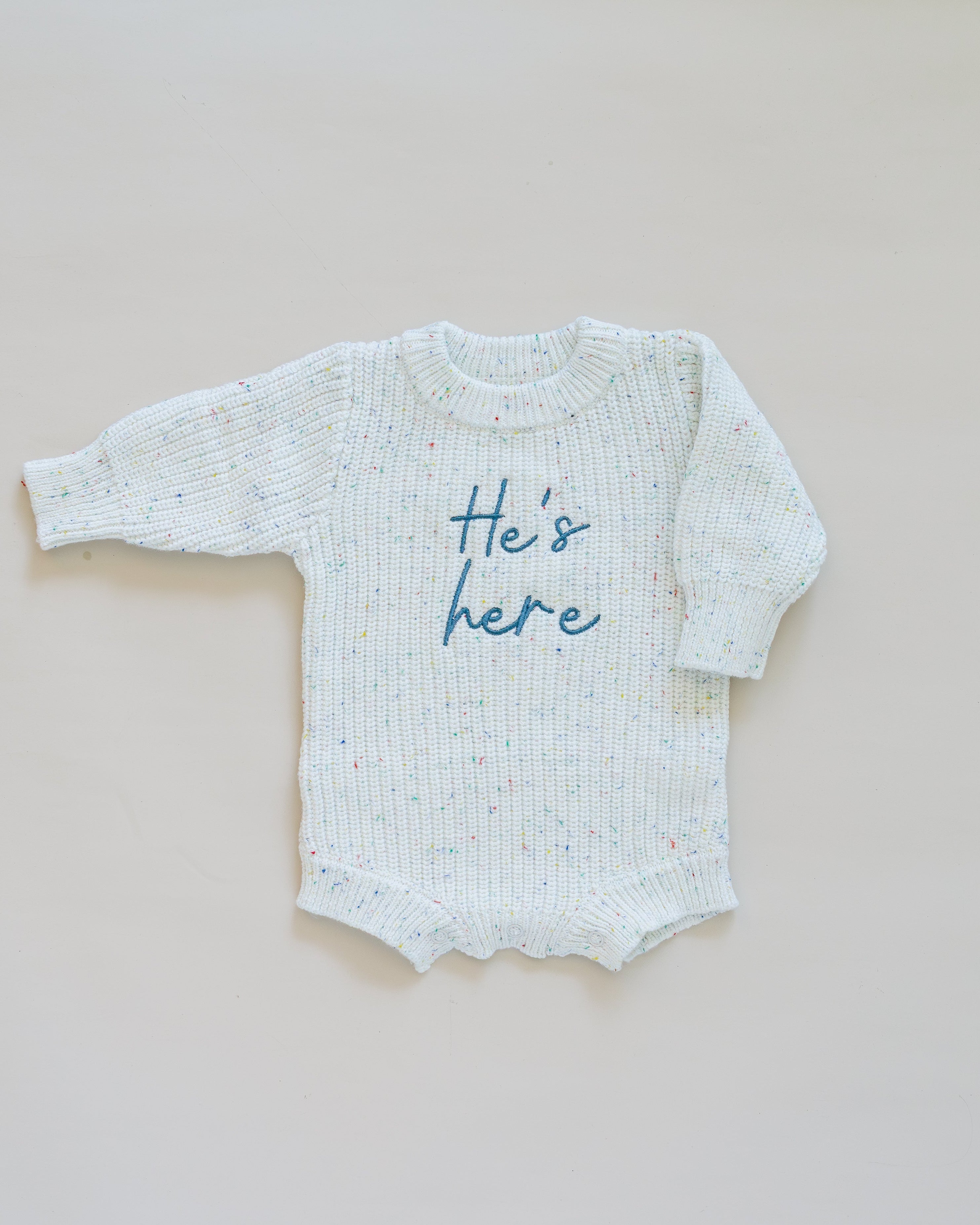 He's Here Chunky Knit Romper - Speckled