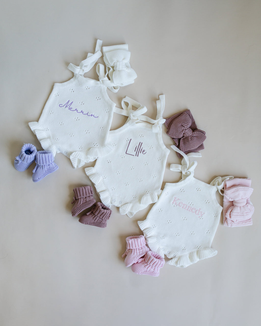 Pointelle Frill Summer Knit Romper - Cloud