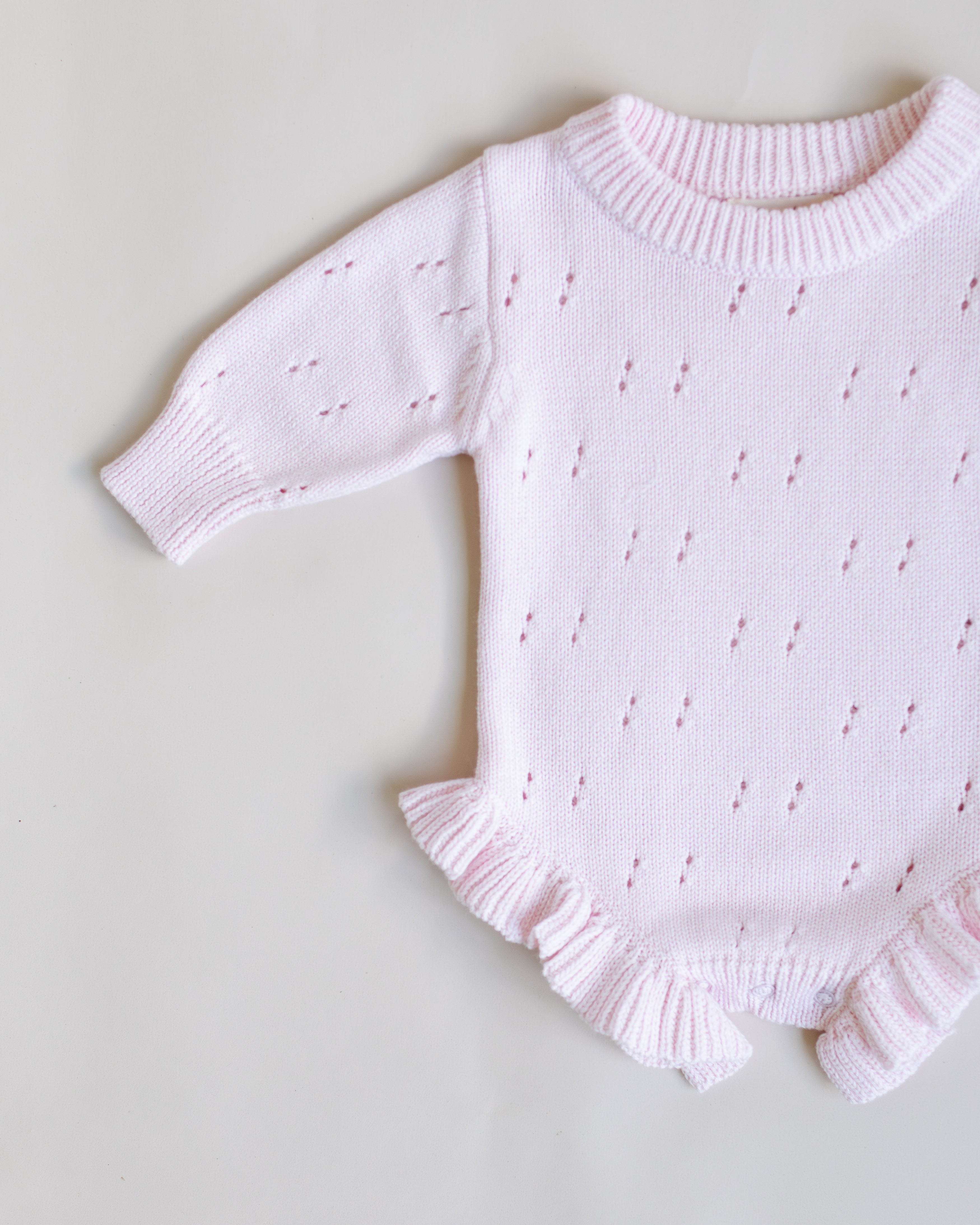 Pointelle Frill Knit Romper - Blush