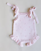 Pointelle Frill Summer Knit Romper - Blush