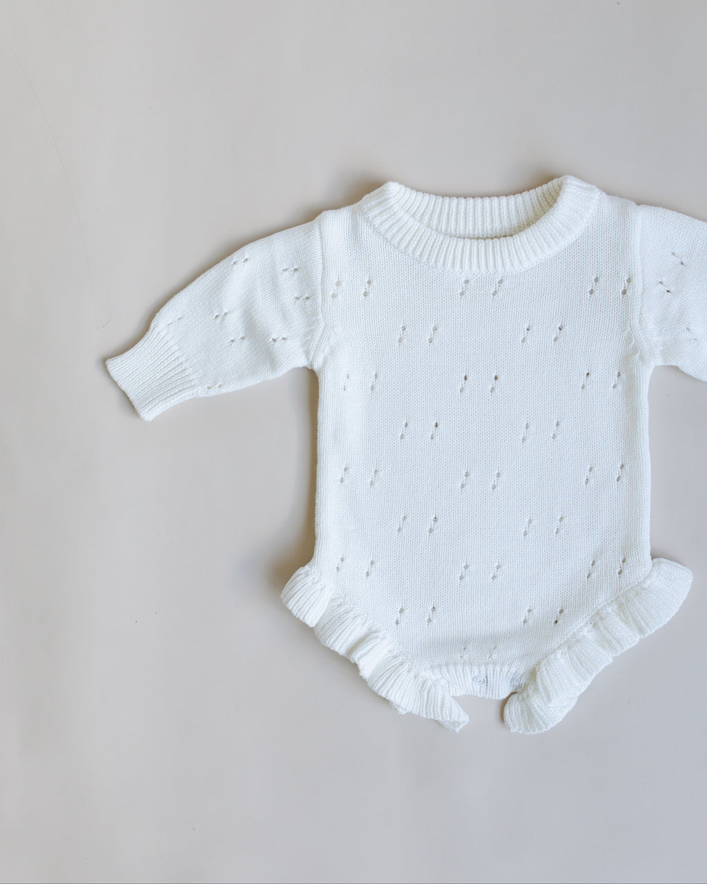 Pointelle Frill Knit Romper - Cloud