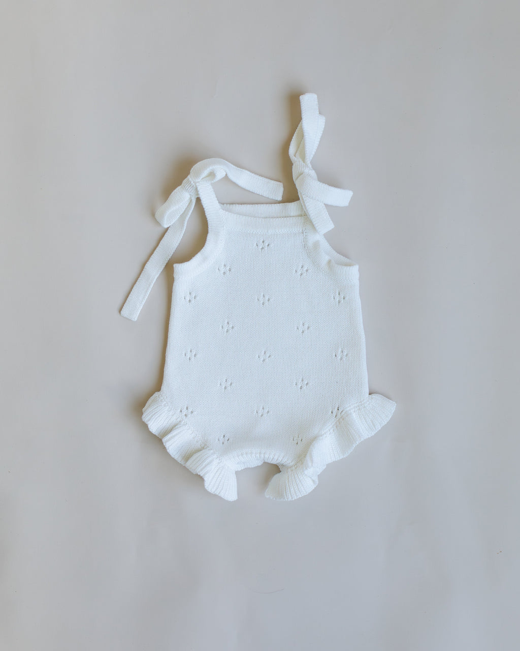 Pointelle Frill Summer Knit Romper - Cloud
