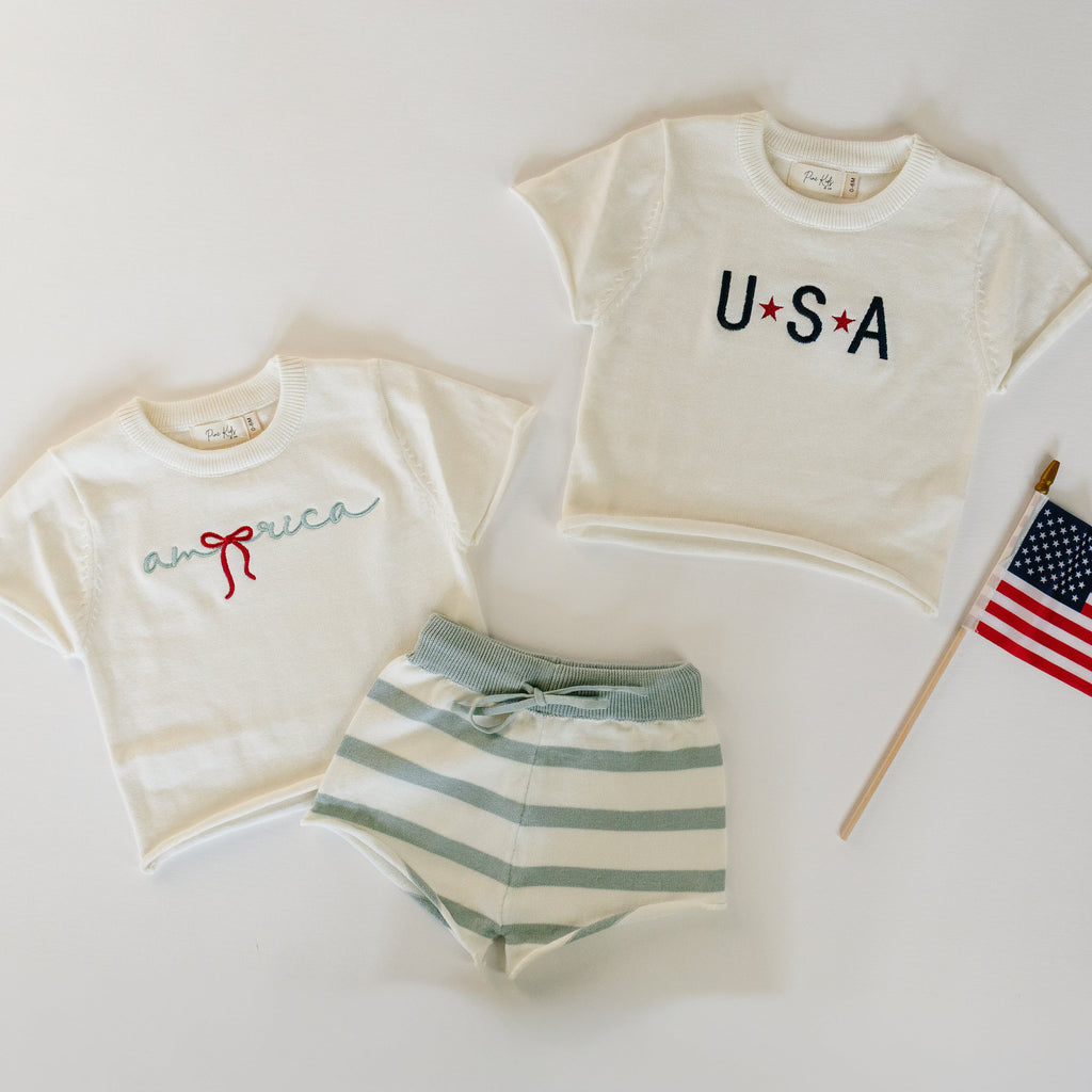 USA/ America Knit Summer Top - Cloud