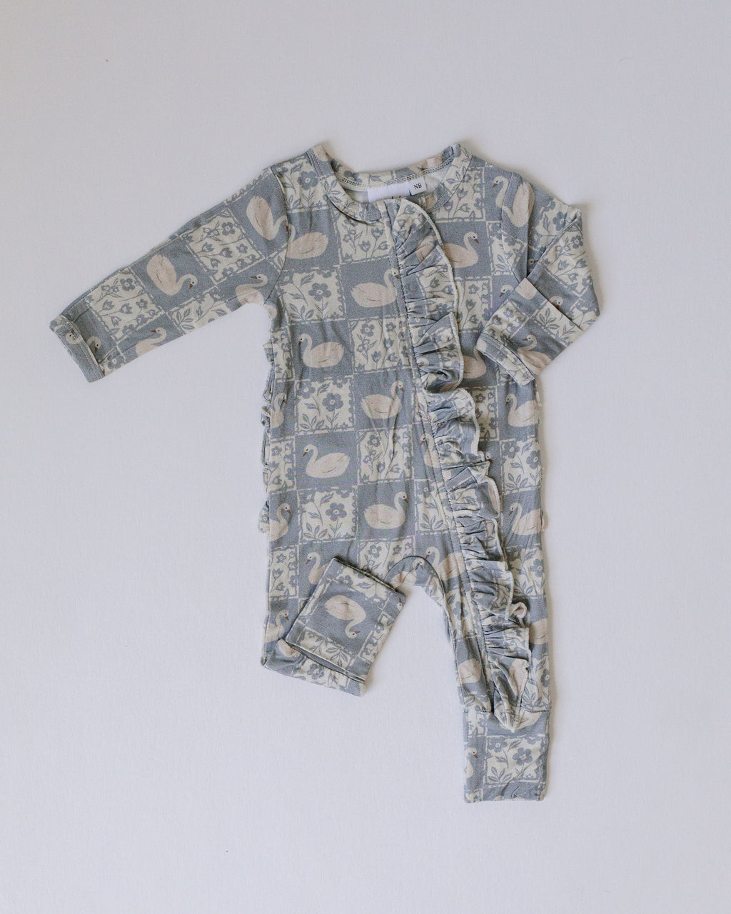 Bamboo Zipper Romper - Vintage Swan