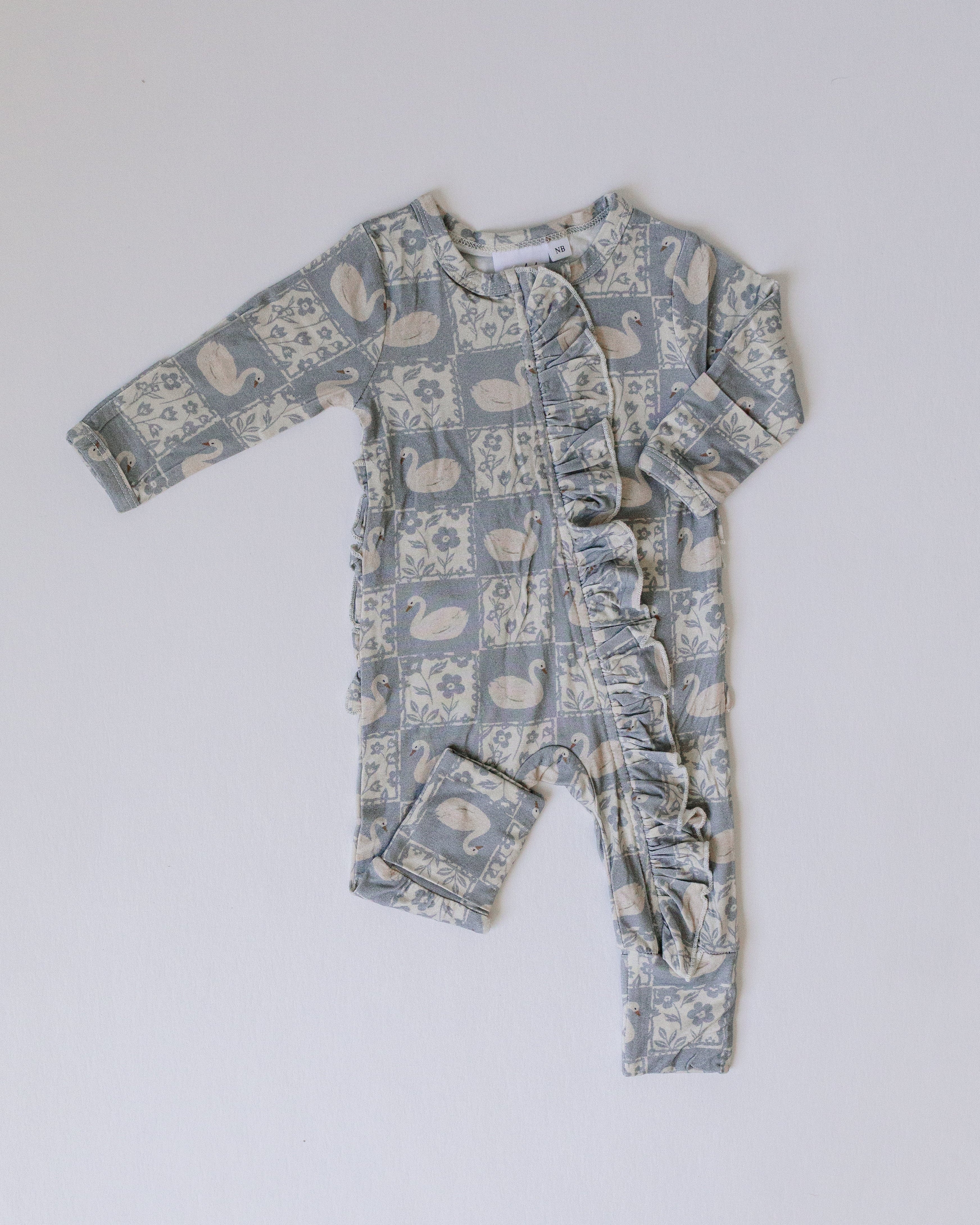 Bamboo Zipper Romper - Vintage Swan