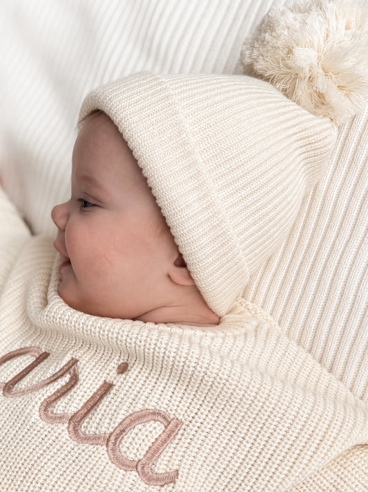 Knit Pom Hat - Bone