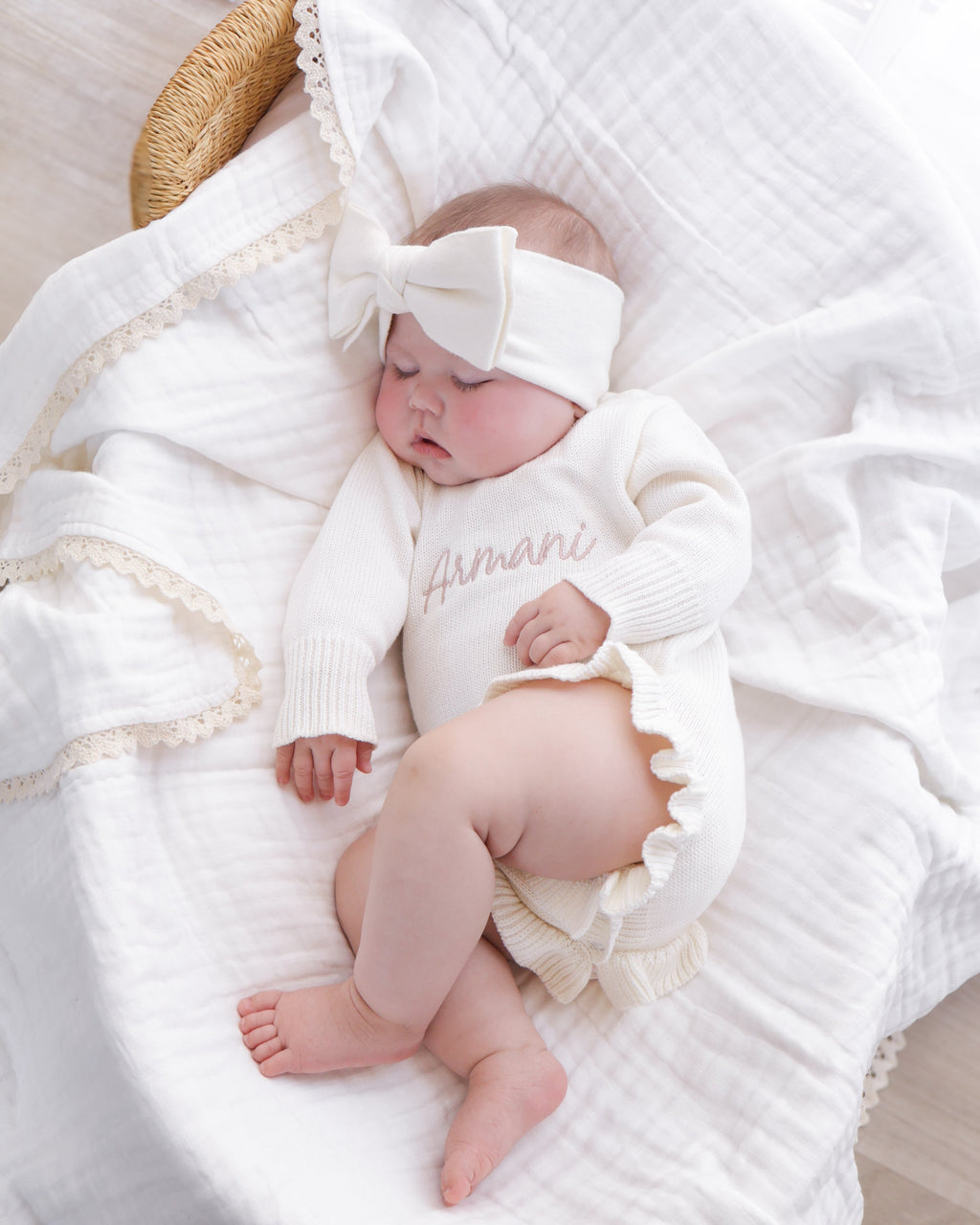 Frill Leg Knit Romper - Cloud