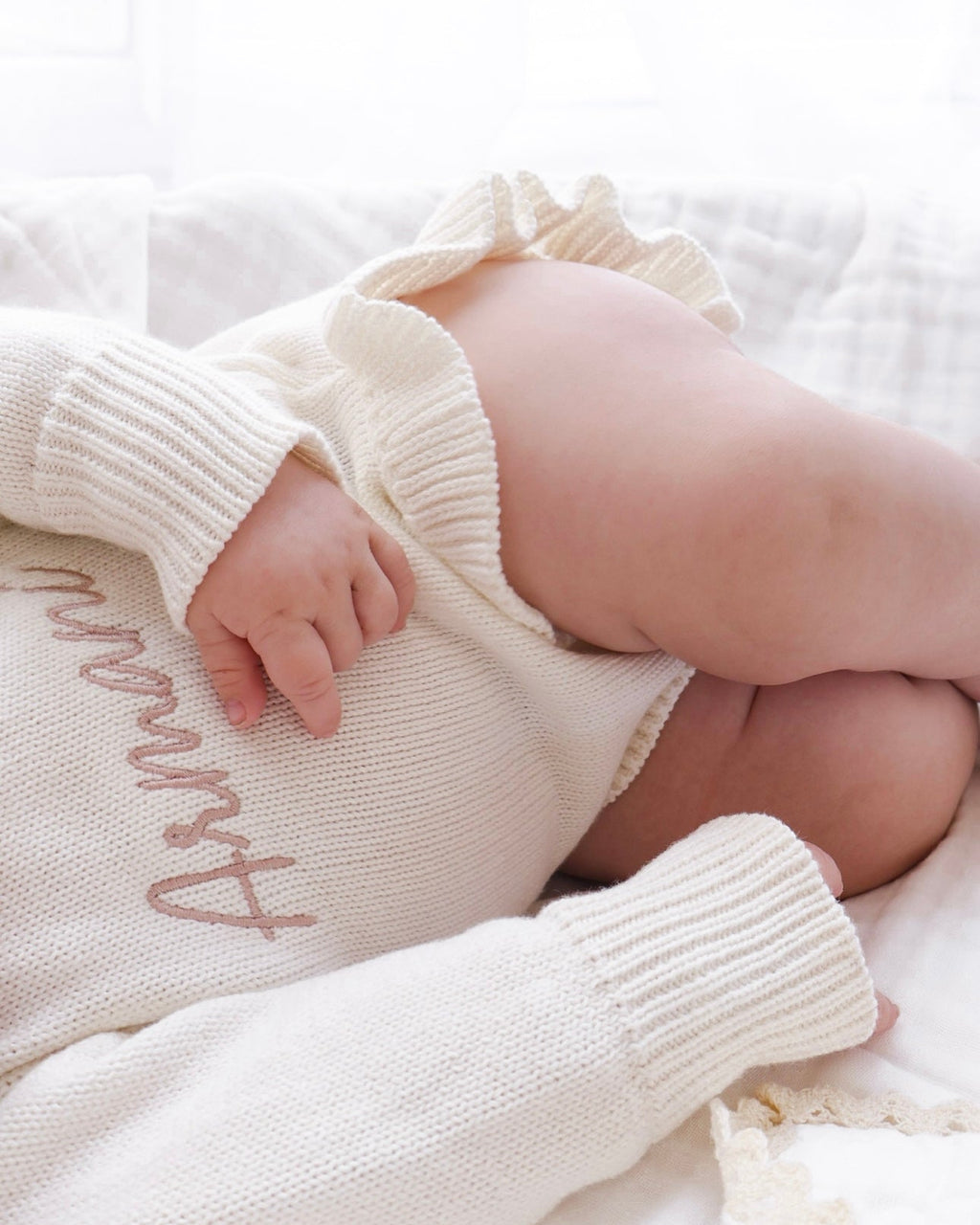 Frill Leg Knit Romper - Cloud