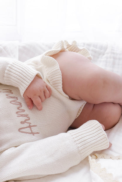 Frill Leg Knit Romper - Cloud