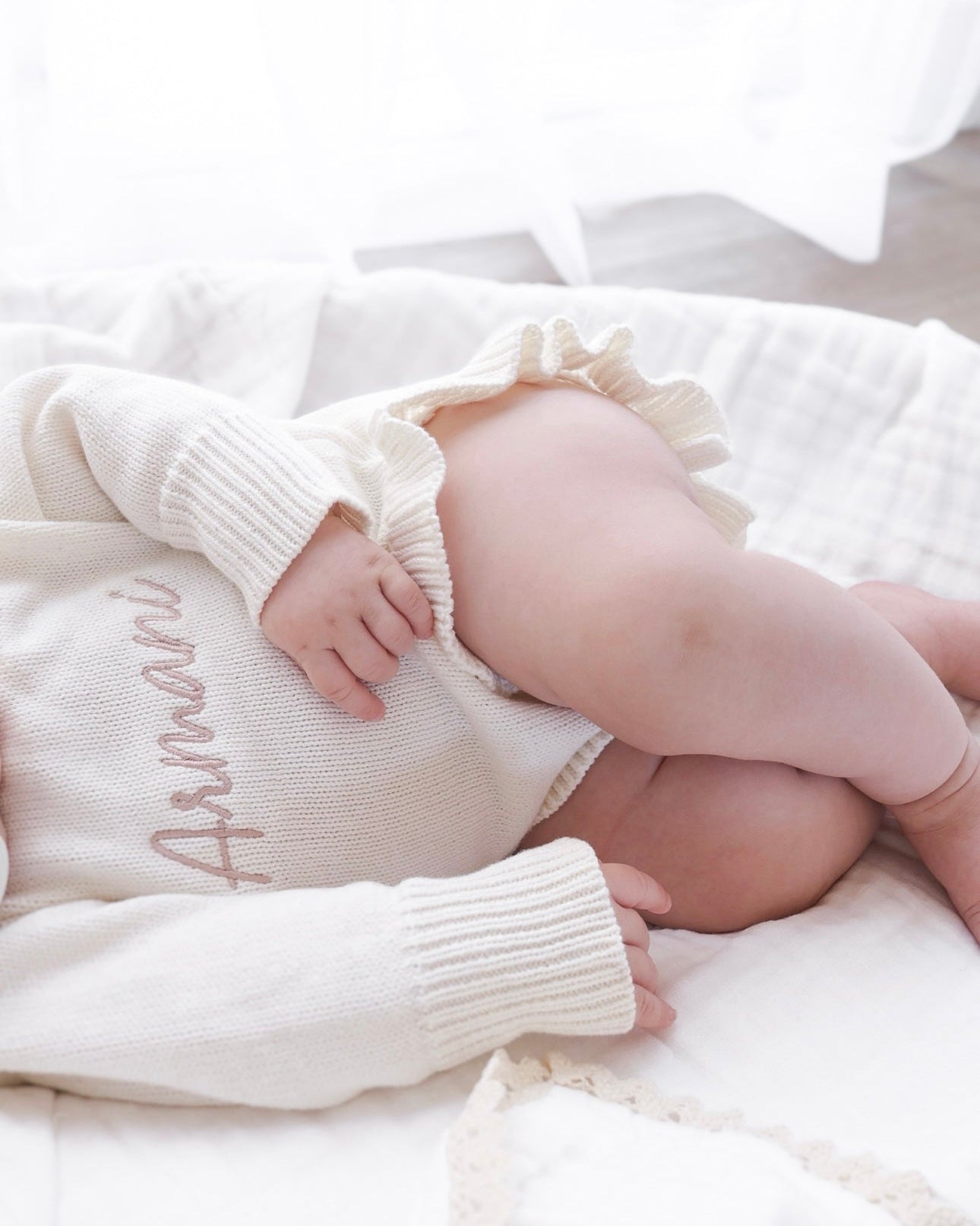 Frill Leg Knit Romper - Cloud