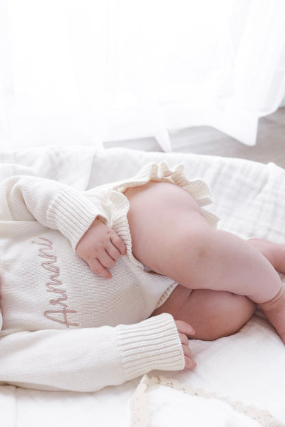 Frill Leg Knit Romper - Cloud