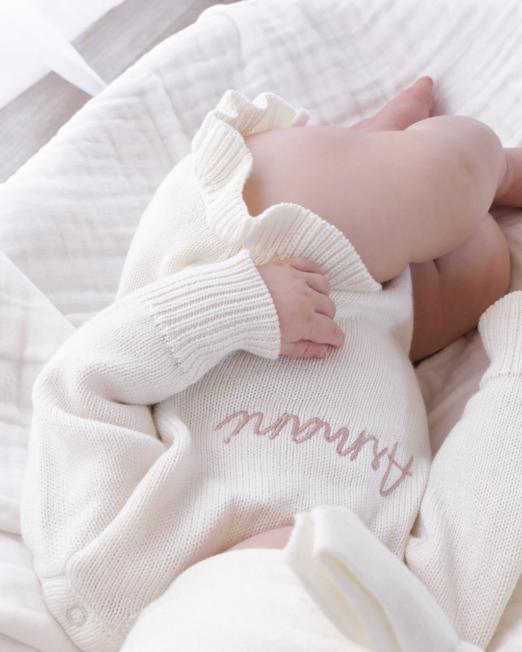 Frill Leg Knit Romper - Cloud