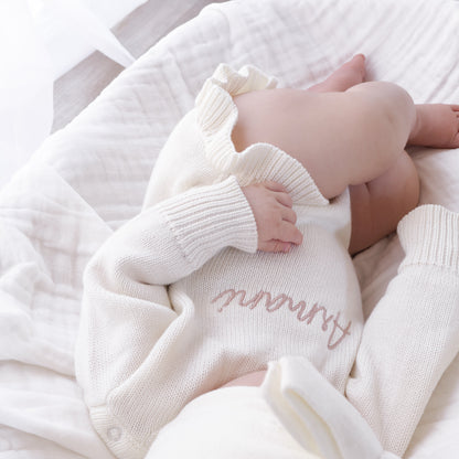 Frill Leg Knit Romper - Cloud